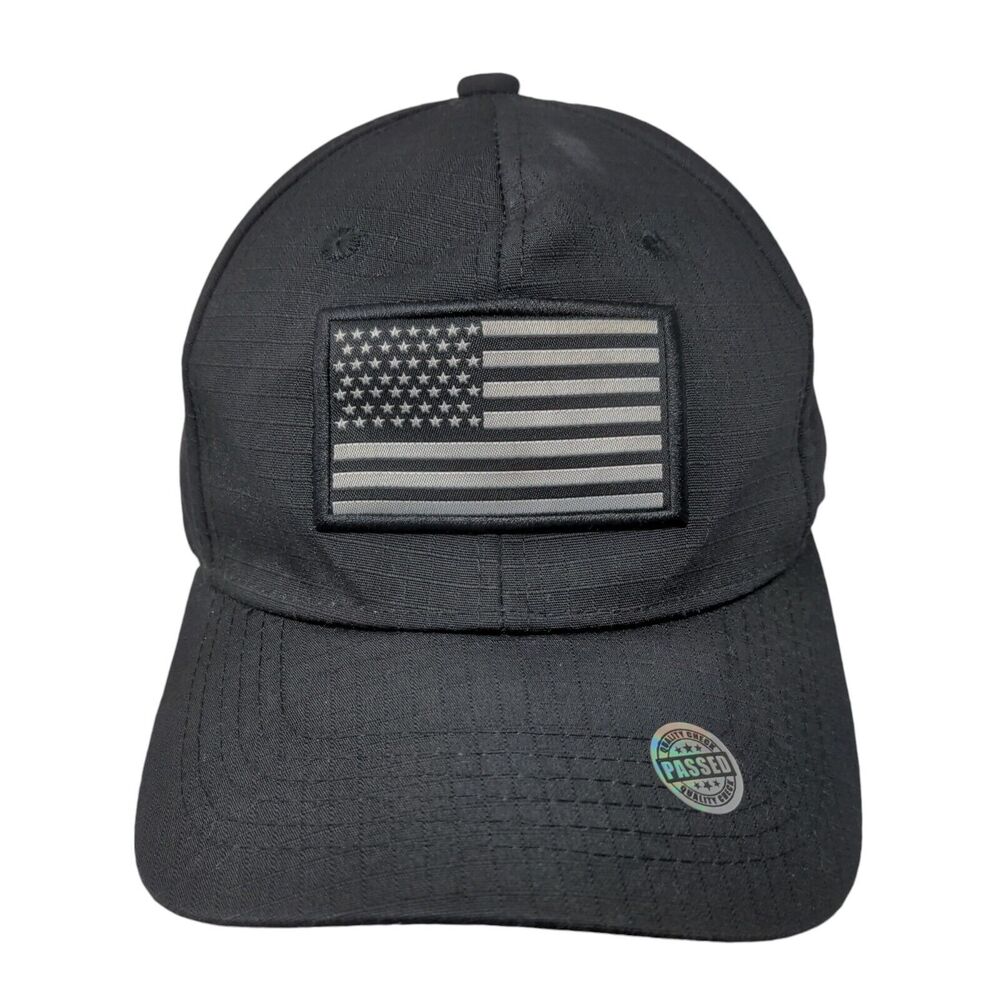 American Flag Patch Strapback Hat Black One Size … - image 1